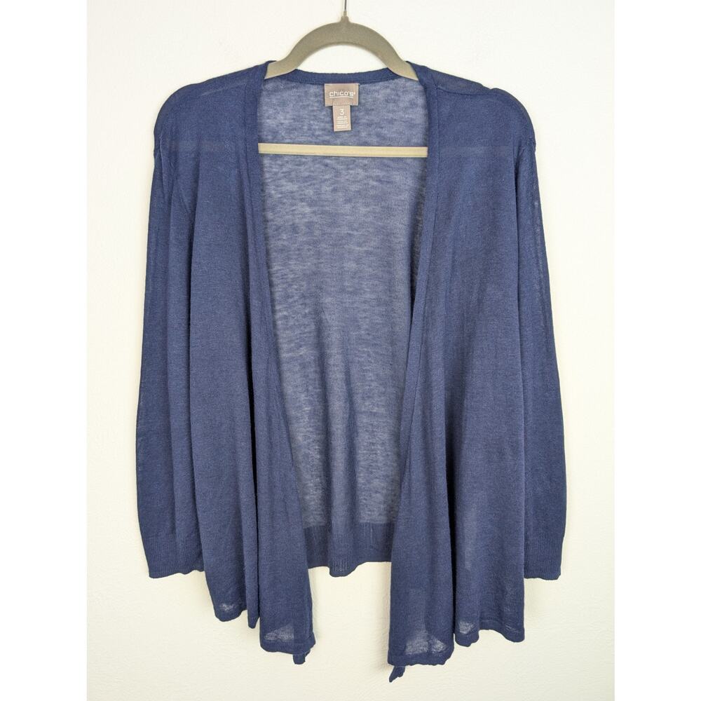 Chico's Cardigan Sweater Waterfall Airy Breezy Coastal Beach Boho Blue Size XL